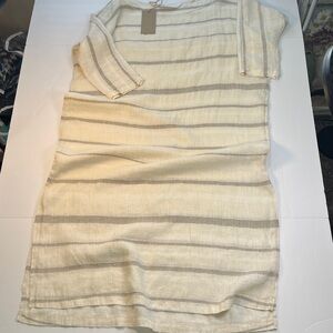 Crown Linen Designs 100% Linen Dress 3/4 Sleeve Lagenlook Scoop Neck Neutrals